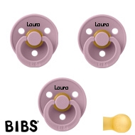 BIBS Colour Schnuller mit Namen, Gr. 2, 3 Heather, Rund Latex, (3er Pack)